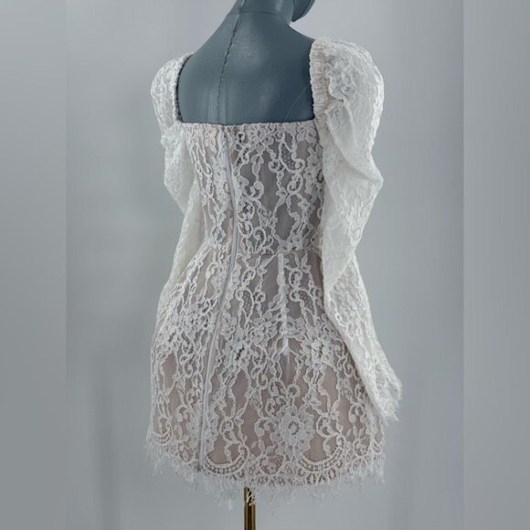 🆕 BRONX & BANCO 🧿 NWOT Colette Lace Long Sleeve Mini Dress, White Sz XS / US 2 - Picture 7 of 16